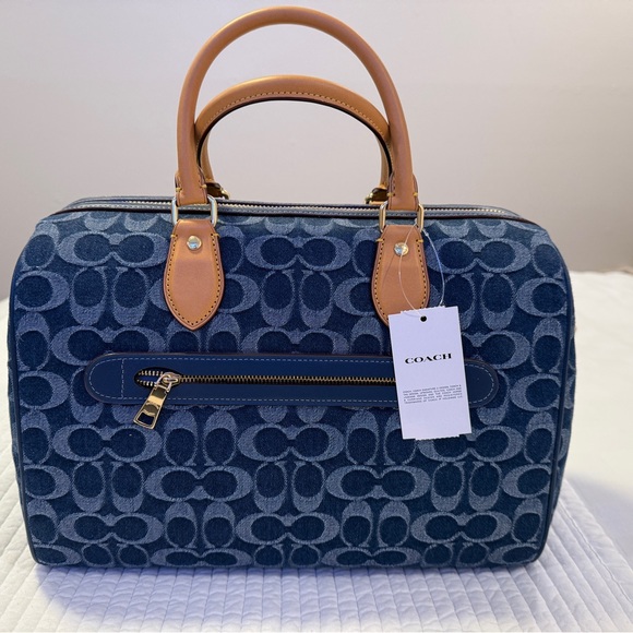 Coach Denim Large Rowan Satchel Bag - Picture 1 of 4